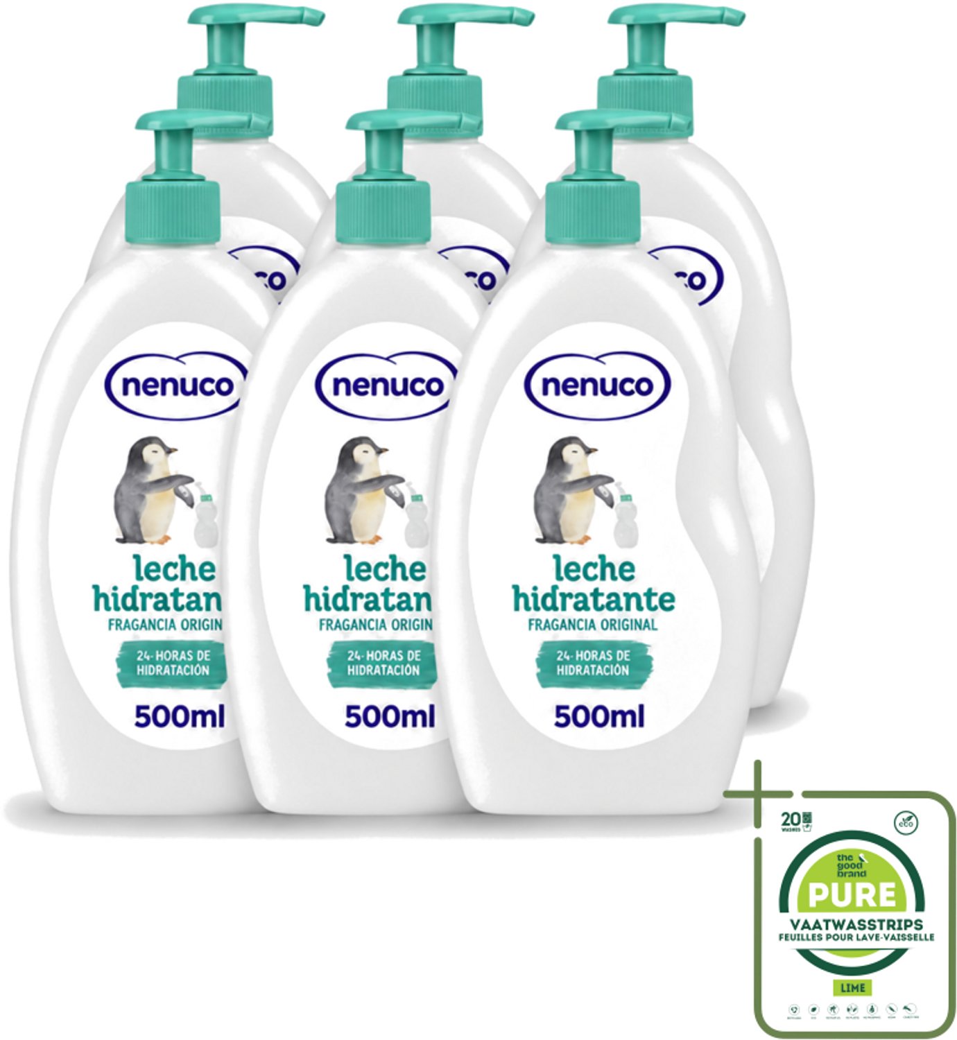 6 x Nenuco - Bodymilk - Verzorgende Bodylotion - Hydraterend - Met Pomp - 500 ml - Grootverpakking - Vaatwasstrips - Babyhuid Verzorging - Bodymilk Voor Baby - Hydraterende Bodylotion - Nenuco Bodymilk - Shea Butter Voor Baby