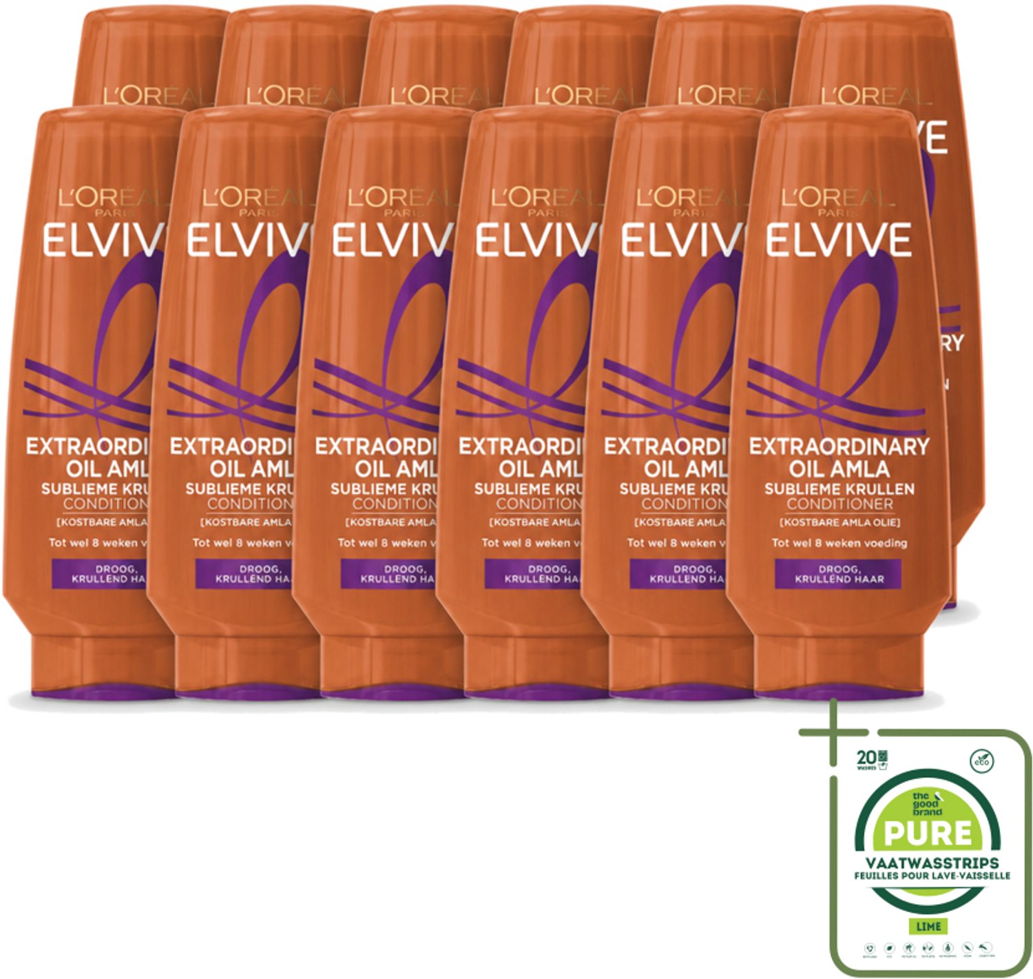 12 x L’Oréal Paris Elvive – Conditioner – Extraordinary Oil Krulverzorging – 200 ml - Grootverpakking - Vaatwasstrips - Krulverzorging - Droog Haar - Krulhaar - Voeding - Zachtheid