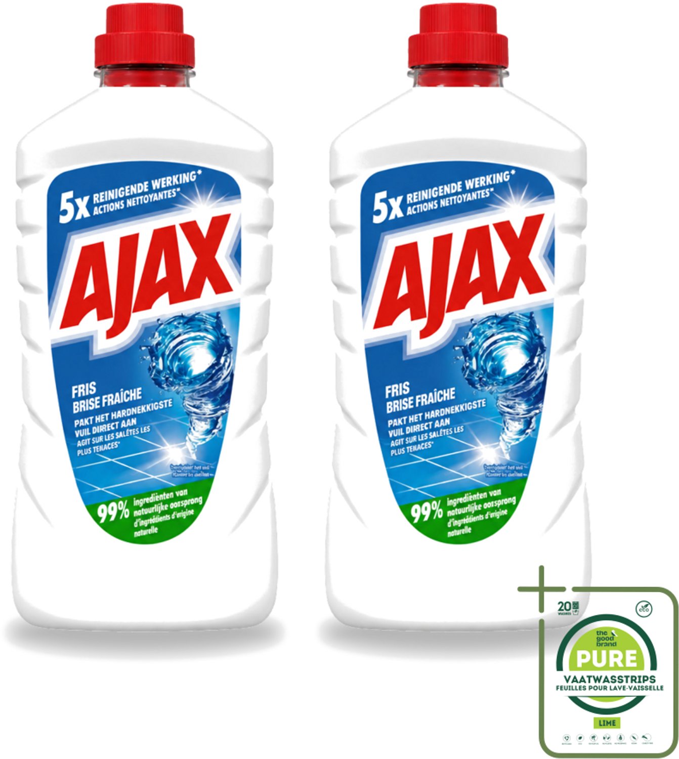 2 x Ajax – Allesreiniger – Fris – 1000 ml - Grootverpakking - Allesreiniger - Frisheid - Reinigen - Schoonmaken - Vet Verwijderen