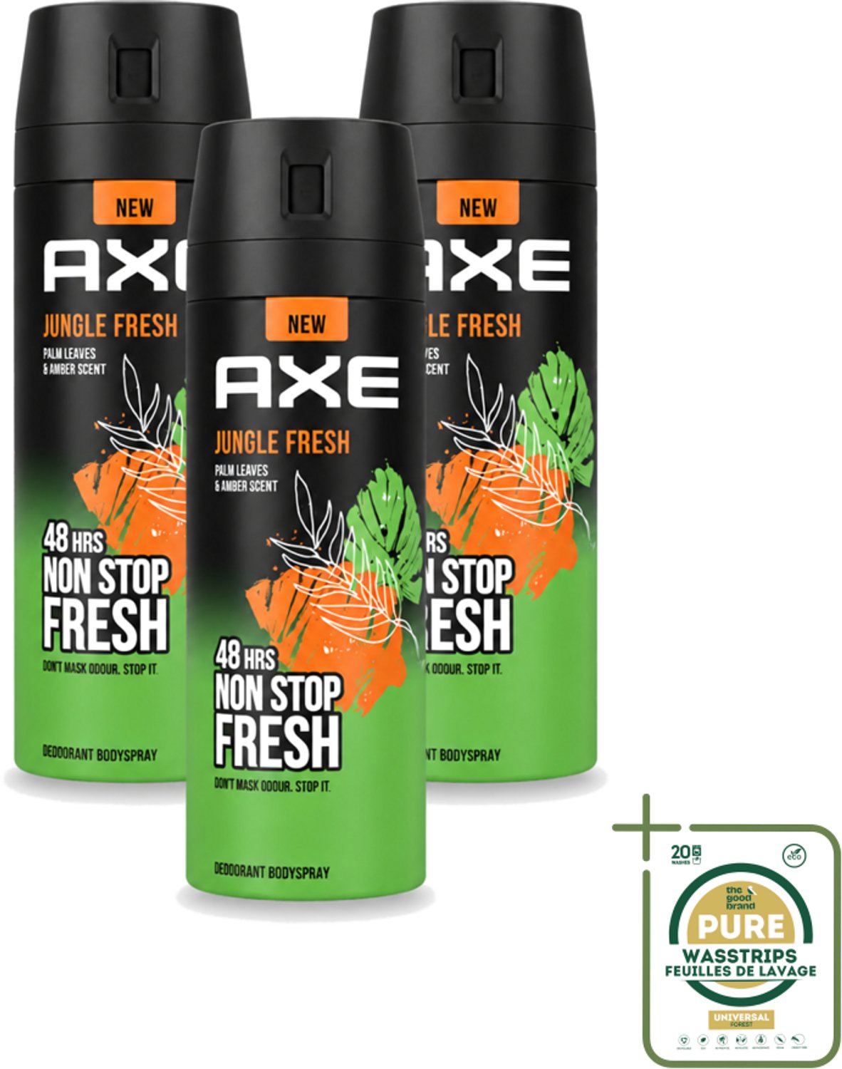 3 x Axe – Deodorant Bodyspray – Jungle Fresh – 150 ml - Deodorant Bodyspray - Frisse Geur - 48 Uur Frisheid - Zinktechnologie - Palmbladeren Geur