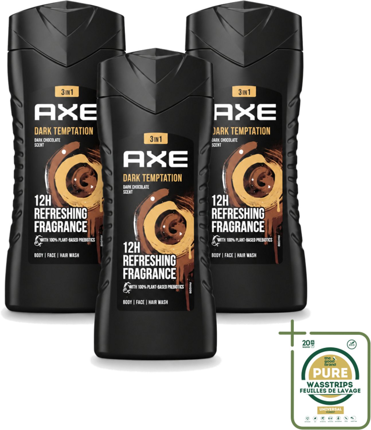 3 x Axe – Douchegel – Dark Temptation – 250 ml - Wasstrips - Douchegel - Douchegel Mannen - Douchegel Dark Temptation - Douchegel Voor Mannen - Douchegel Voor Huid