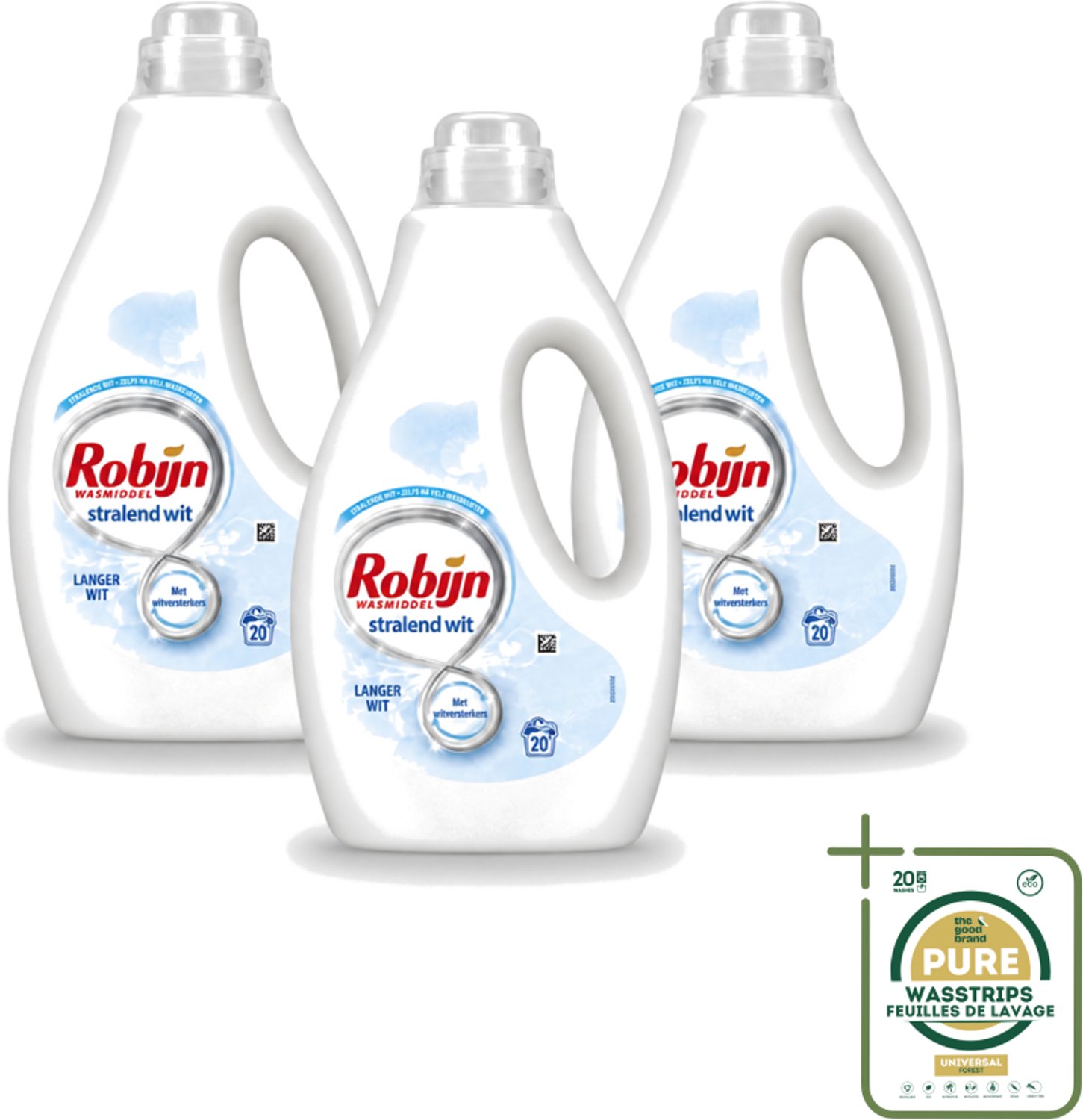 3 x Robijn – Vloeibaar Wasmiddel – Stralend Wit – 20 wasbeurten - Wasstrips - Stralend Wit Wasmiddel - Witte Was - Witversterker - Frisse Geur Wasmiddel - Wasverzachter