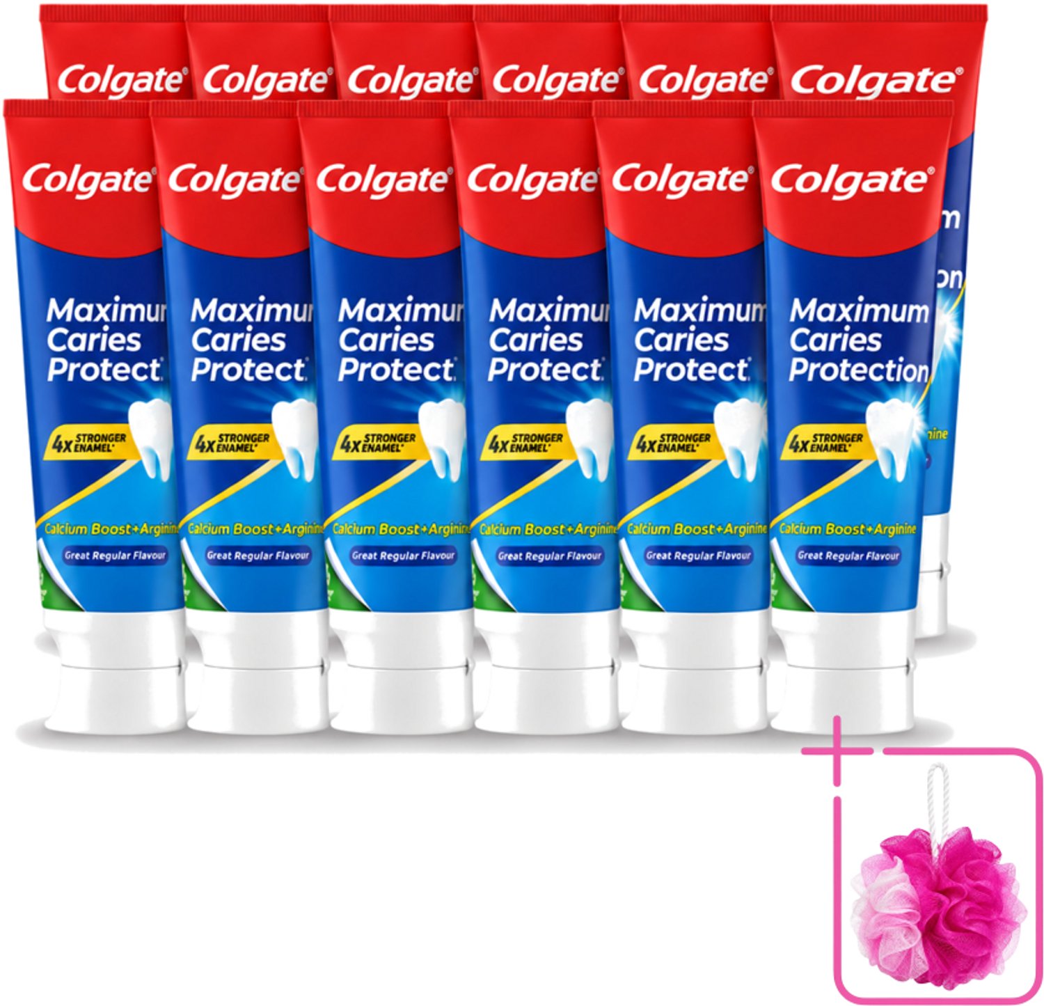 12 x Colgate - Carries Protection - Met Calcium - Tandpasta - 75ml - Bulkverpakking - Tandpasta tegen gaatjes - Douchemop - Tandbederf bescherming