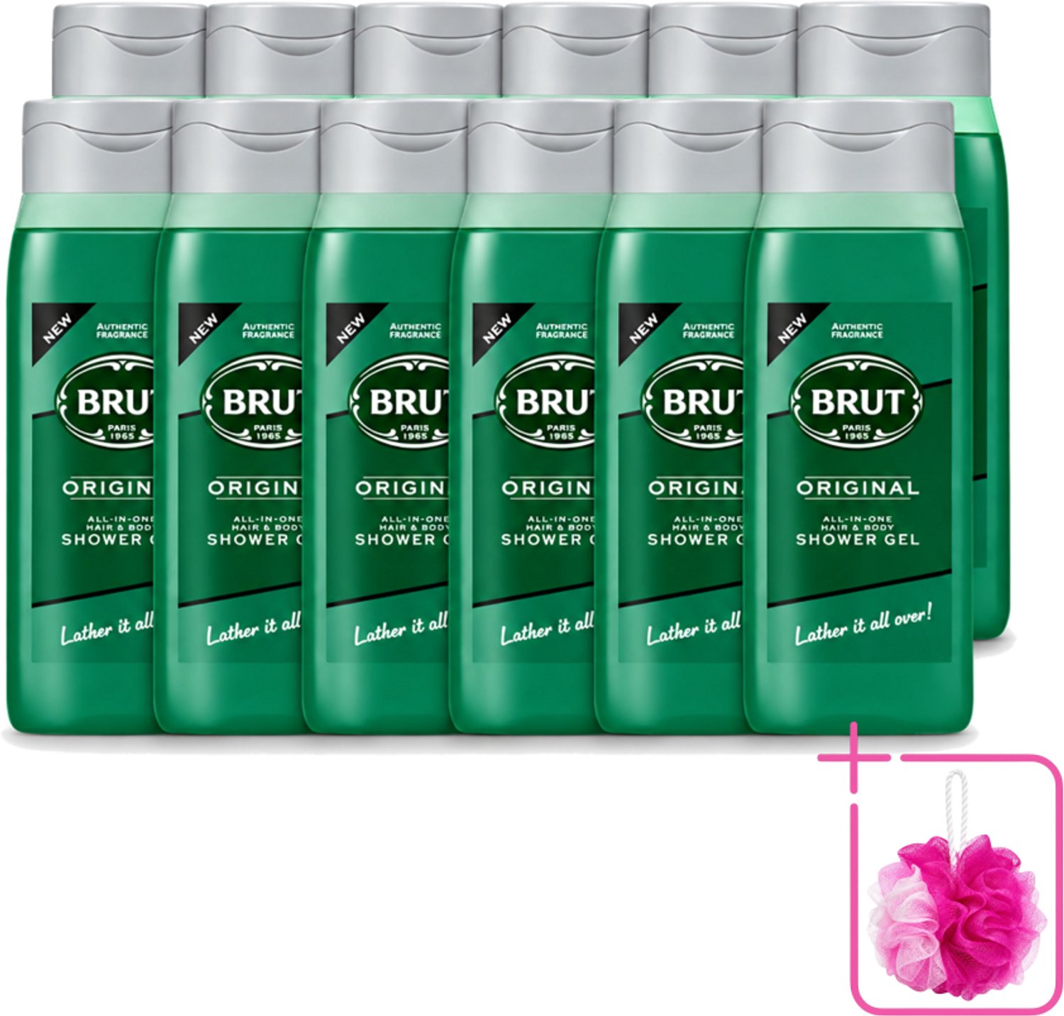 12 x Brut - Douchemiddel - All in One Haar en Body - Original - Verzorgend & Verfrissend - 500ml - Bulkverpakking - Douchegel haar en lichaam - Douchemop - Verzorgende douchegel