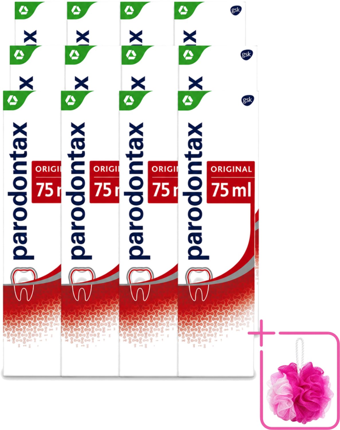 12 x Parodontax - Tandpasta - Original - 75ml - Bulkverpakking - Tandpasta - Douchemop - Bloedend tandvlees