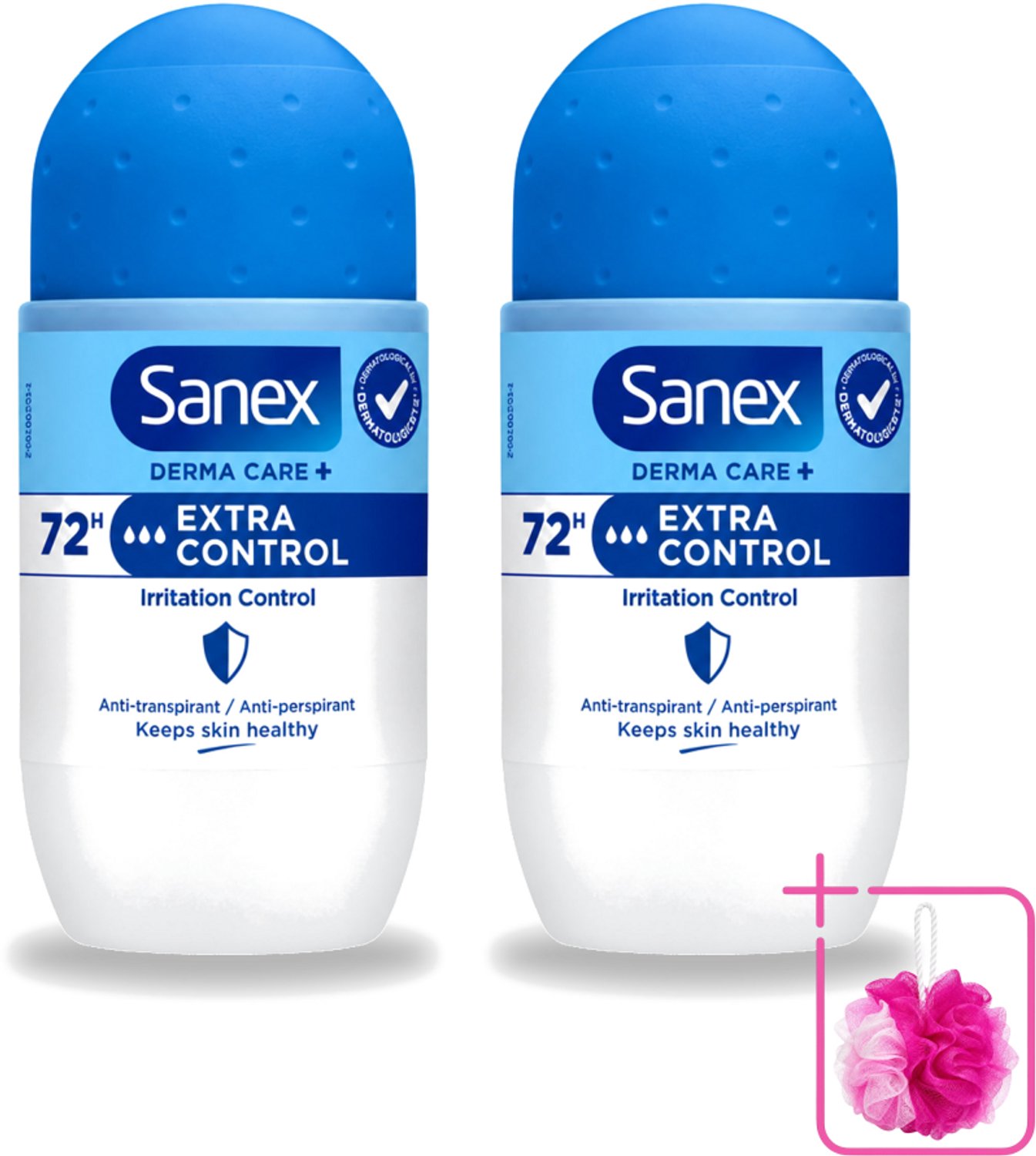 2 x Sanex – Deo Roll-on – Dermo Extra Control – 53 ml - Bulkverpakking - Anti-transpirant - Douchemop - Zweetvermindering