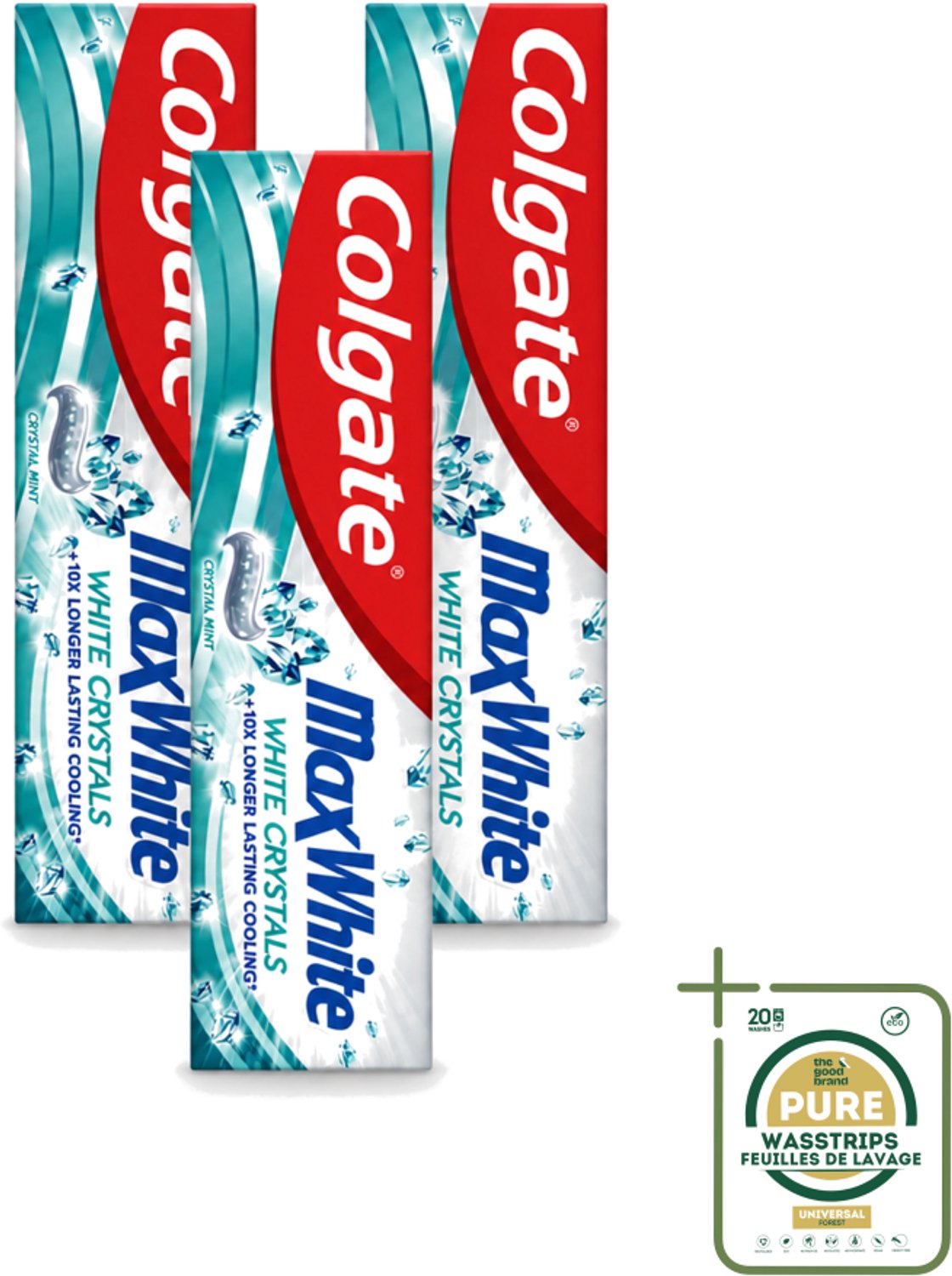 3 x Colgate - Max White - Whitening Crystals - Tandpasta - 100ml - Wasstrips - Tandpasta - Witte Tanden - Whitening Crystals - Tanden Witter Maken - Vlekverwijdering