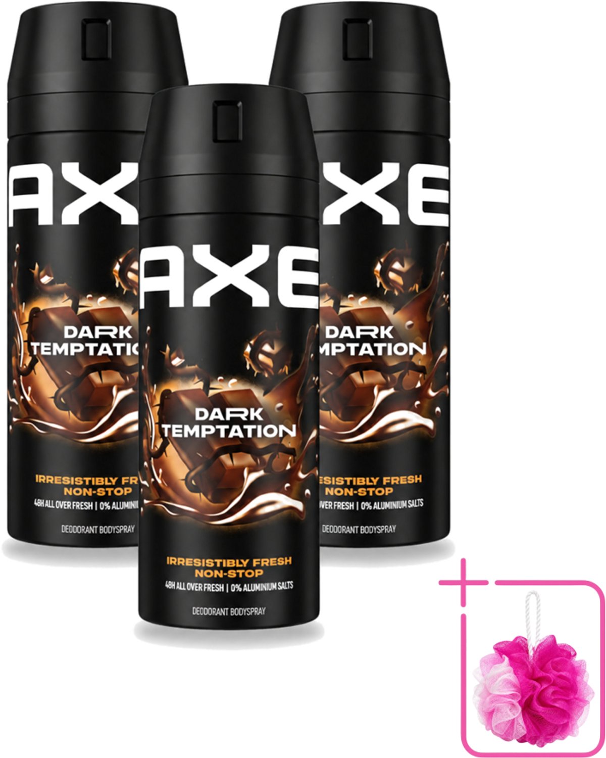 3 x Axe - Deodorant Bodyspray - 48hrs Non Stop Fresh - Dark Temptation - Dark Chocolate - 150 ml - Bulkverpakking - Deodorant bodyspray - Douchemop - Geurbeheersing
