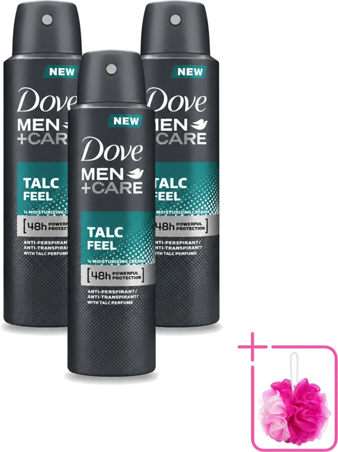 3 x Dove - Deodorant - Men Care Talc Feel - Zachte en verzorgende bescherming - 150 ml - Bulkverpakking - Deodorant spray - Douchemop - Zweetbehandeling