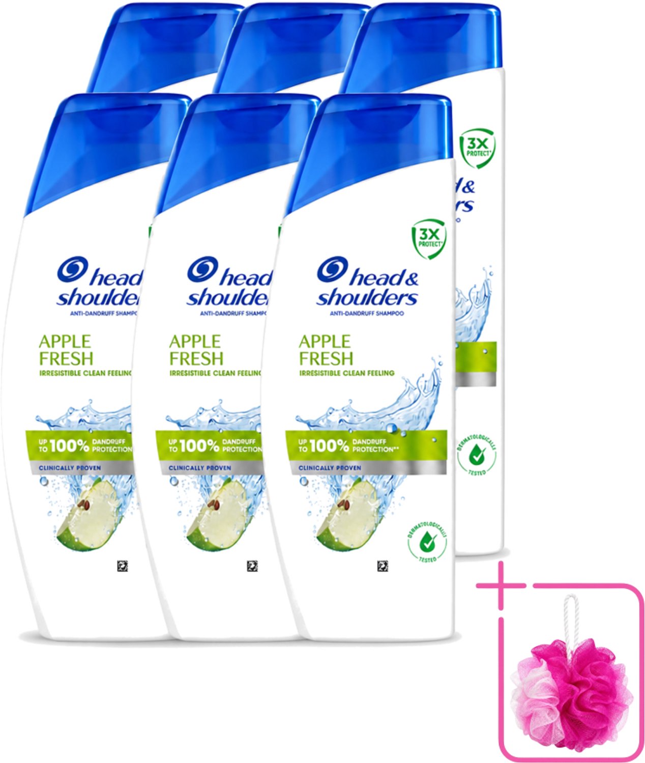 6 x Head & Shoulders - Shampoo - Apple Fresh - 250ml - Bulkverpakking - Roosvrij haar - Douchemop - Fris haar