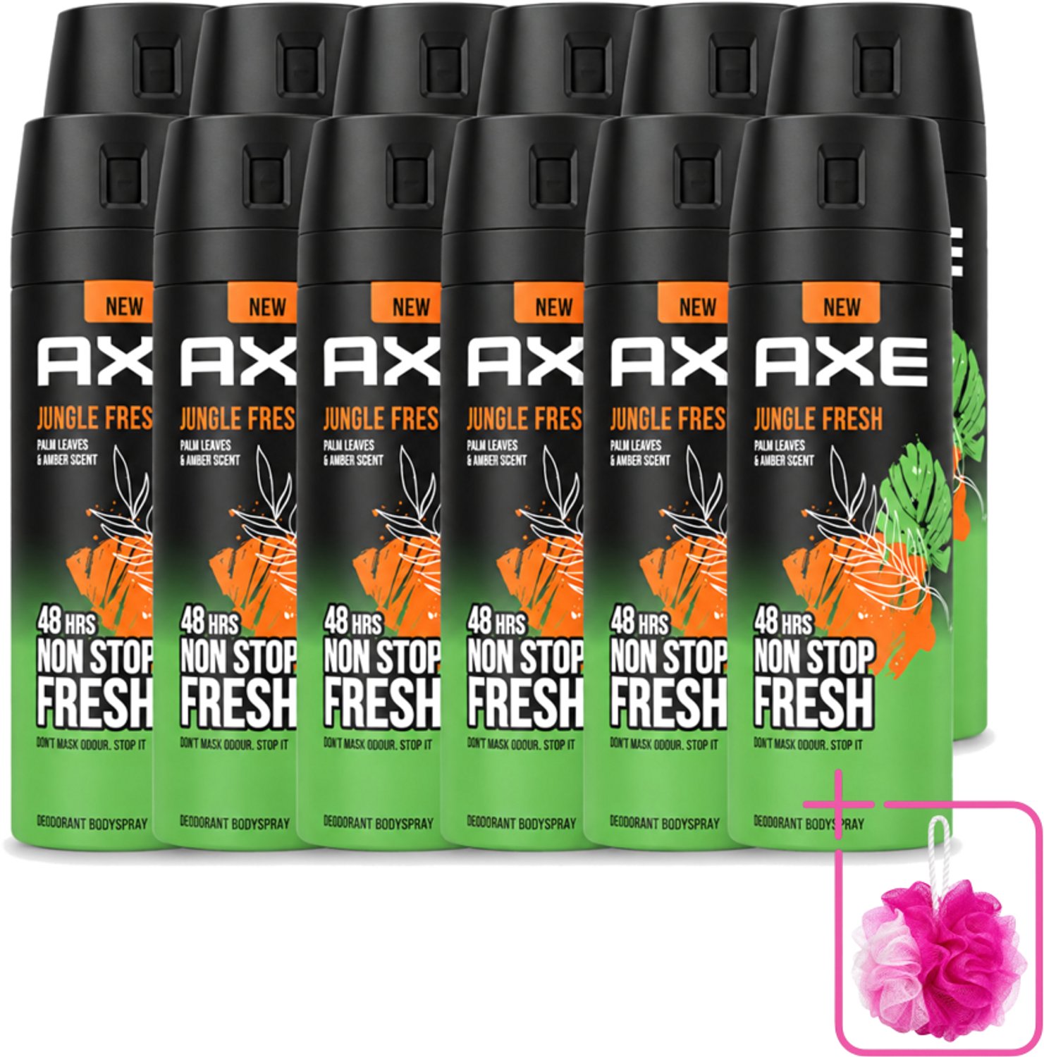12 x Axe – Deodorant Bodyspray – Jungle Fresh – 150 ml - Bulkverpakking - Frisse geur - Douchemop - Lichaamsgeur bestrijding