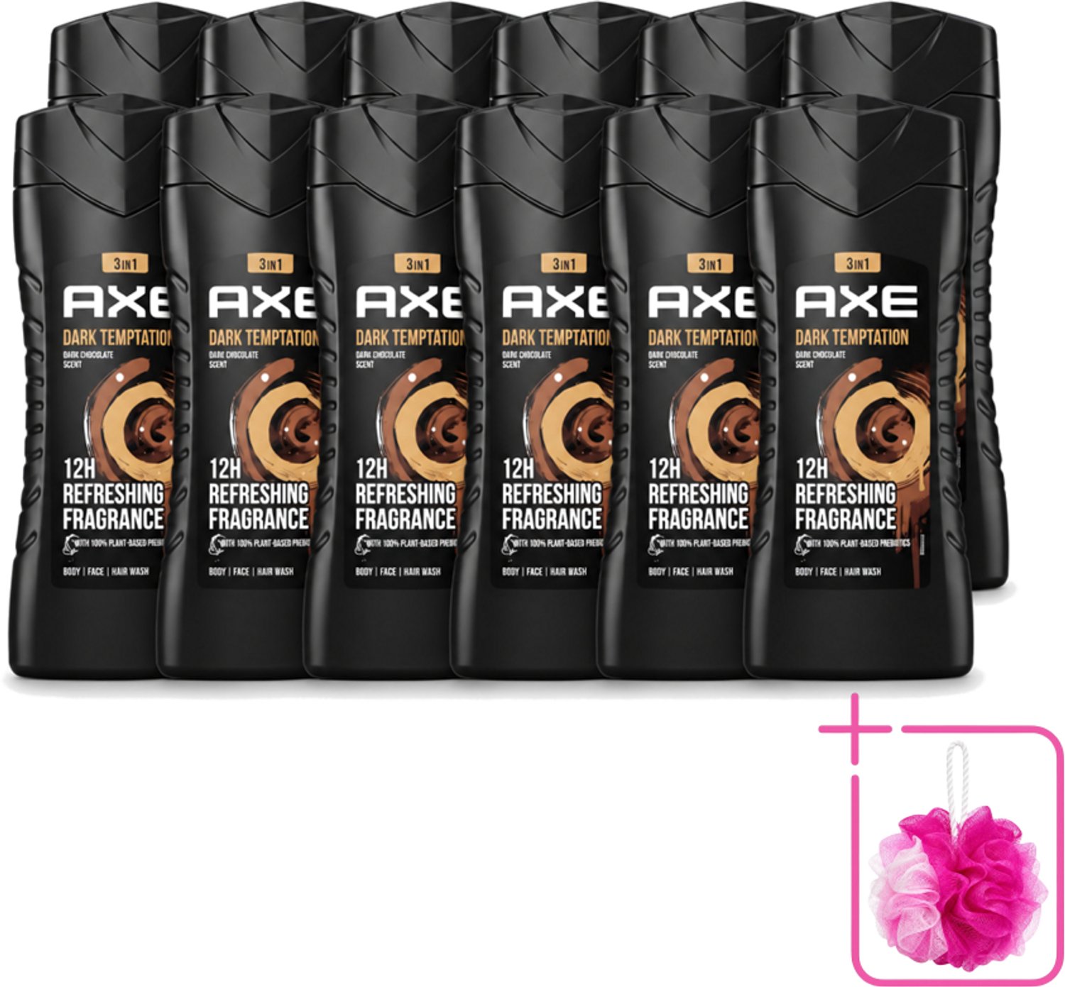 12 x Axe – Douchegel – Dark Temptation – 250 ml - Bulkverpakking - Douchegel - Douchemop - Douchegel mannen