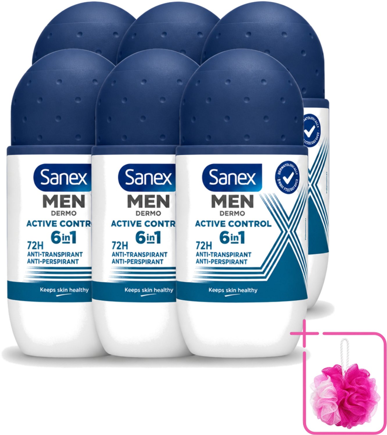 6 x Sanex Men – Deo Roll-on – Active Control – 53 ml - Bulkverpakking - Deodorant voor mannen - Zweetbehandeling