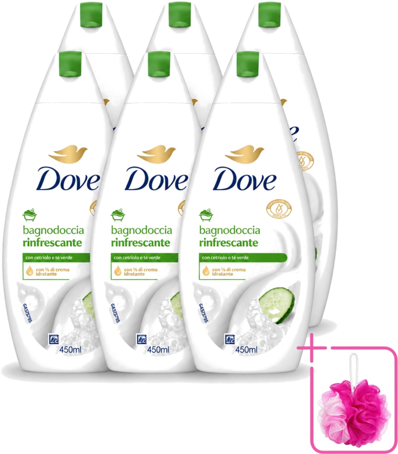 6 x Dove – Douchegel – Refreshing – 450 ml - Bulkverpakking - Douchegel - Douchemop - Frisheid