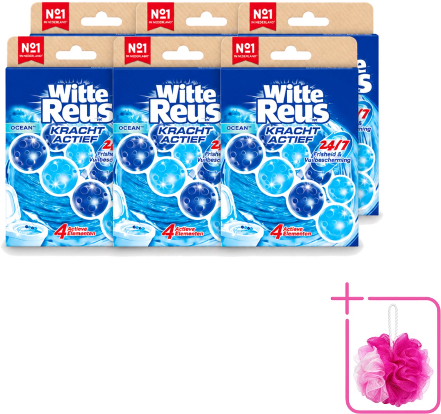 6 x Witte Reus – Toiletblok – Kracht Actief Oceaan – Duo Pack - Bulkverpakking - Toiletblok - Douchemop - Reiniging