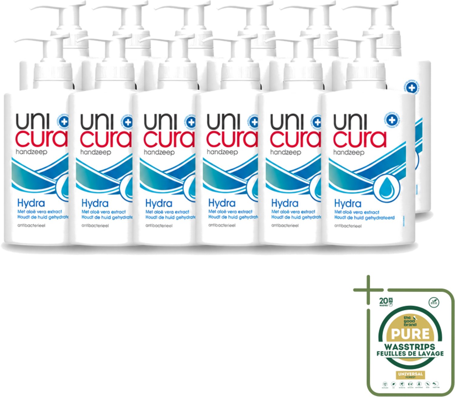 12 x Unicura - Vloeibare Zeep Hydra - Hydraterend - 250 ml - Wasstrips - Handzeep - Hydra - Antibacteriële Handzeep - Hydraterende Handzeep - Natuurlijke Handzeep