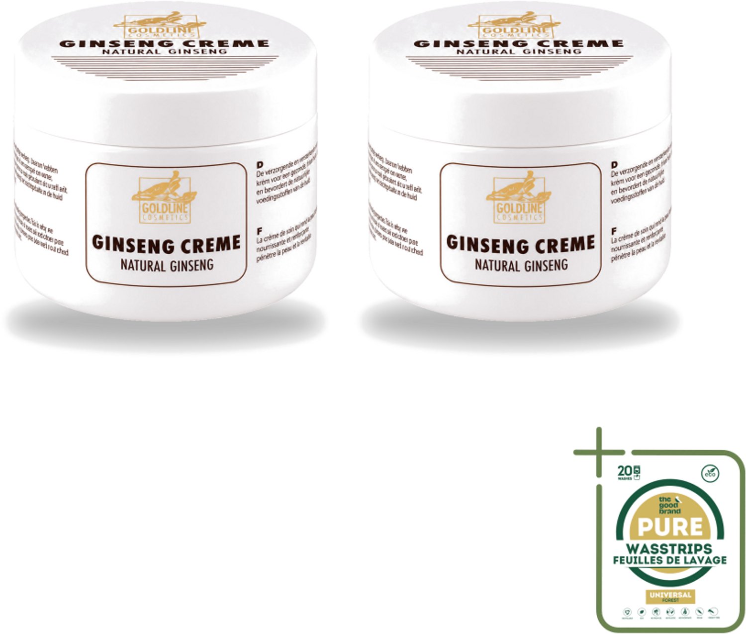 2 x Goldline - Bodycrème - Natural Ginseng - Verzorgend & Versterkend - 250 ml - Wasstrips - Ginseng Bodycrème - Huidverzorging - Natuurlijke Huidcrème - Huidversterking - Hydratatie