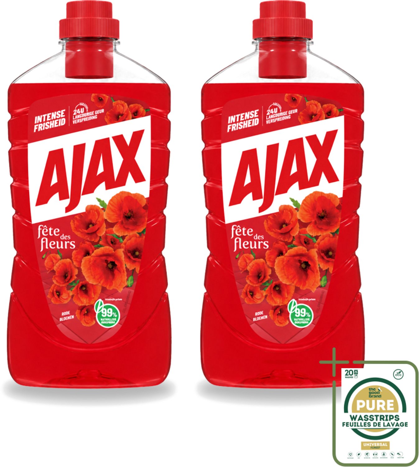 2 x Ajax - Allesreiniger - Fête des Fleurs - Intense Frisheid - Langdurige Geurverspreiding - 1 L - Allesreiniger - Reinigingsmiddel - Frisheid - Geur - Natuurlijke Reiniging