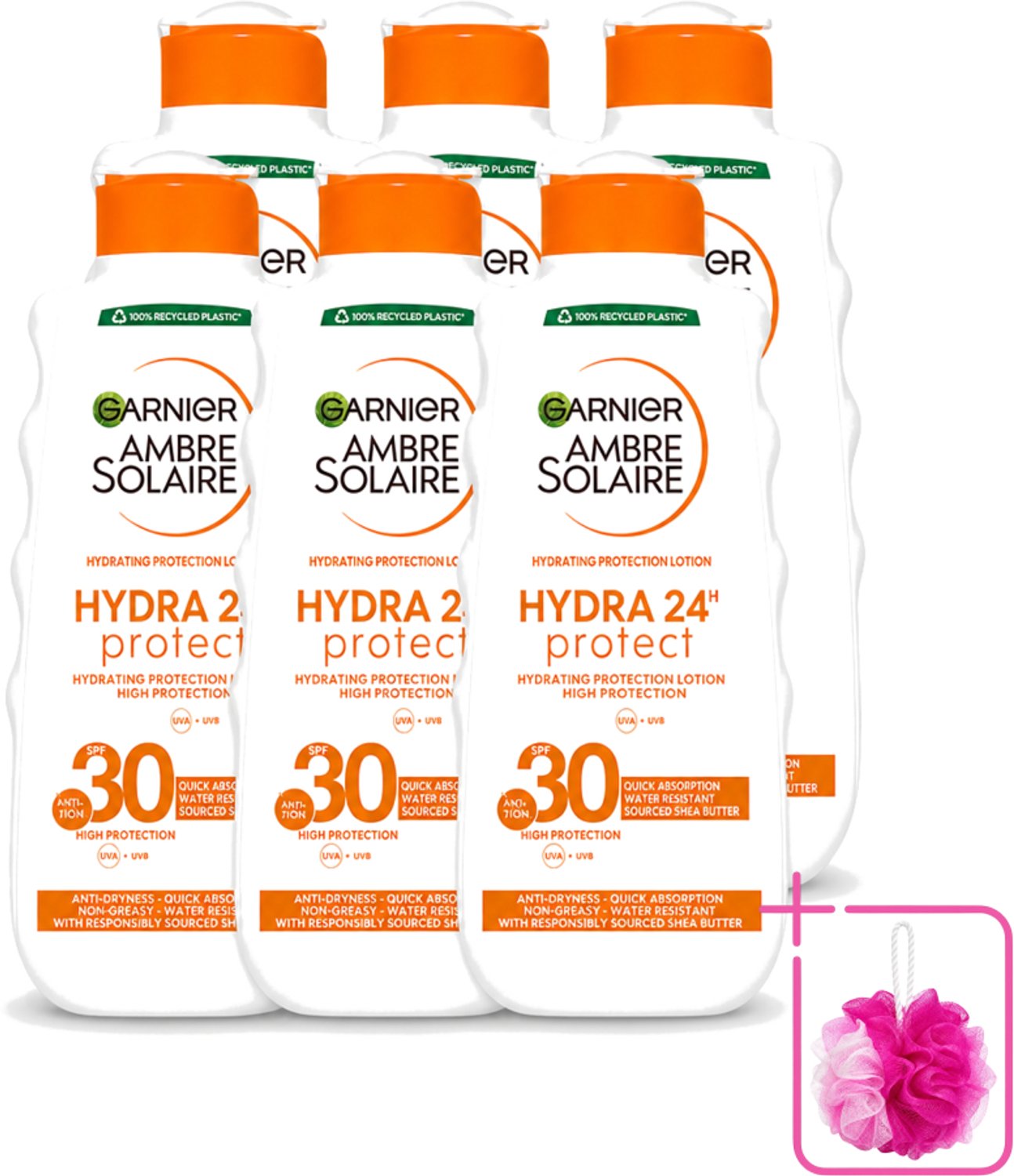 6 x Garnier - Ambre Solaire - Hydraterende Zonnebrand Melk - SPF 30 - 200 ml - Bulkverpakking - Zonnescherm - Douchemop - Zonnebrandmelk