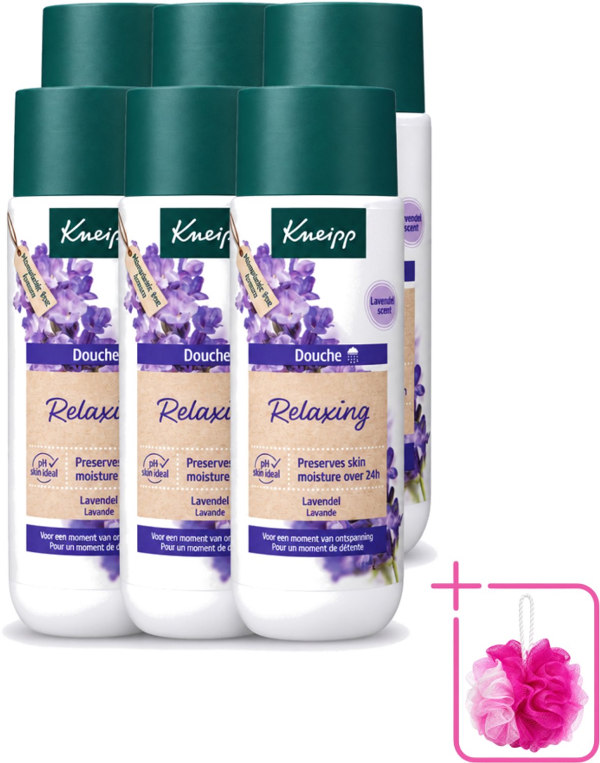 6 x Kneipp - Douchegel - Relaxing - Ontspannende Geur - 200 ml - Bulkverpakking - Douchegel ontspanning - Douchemop - Ontspannende geur