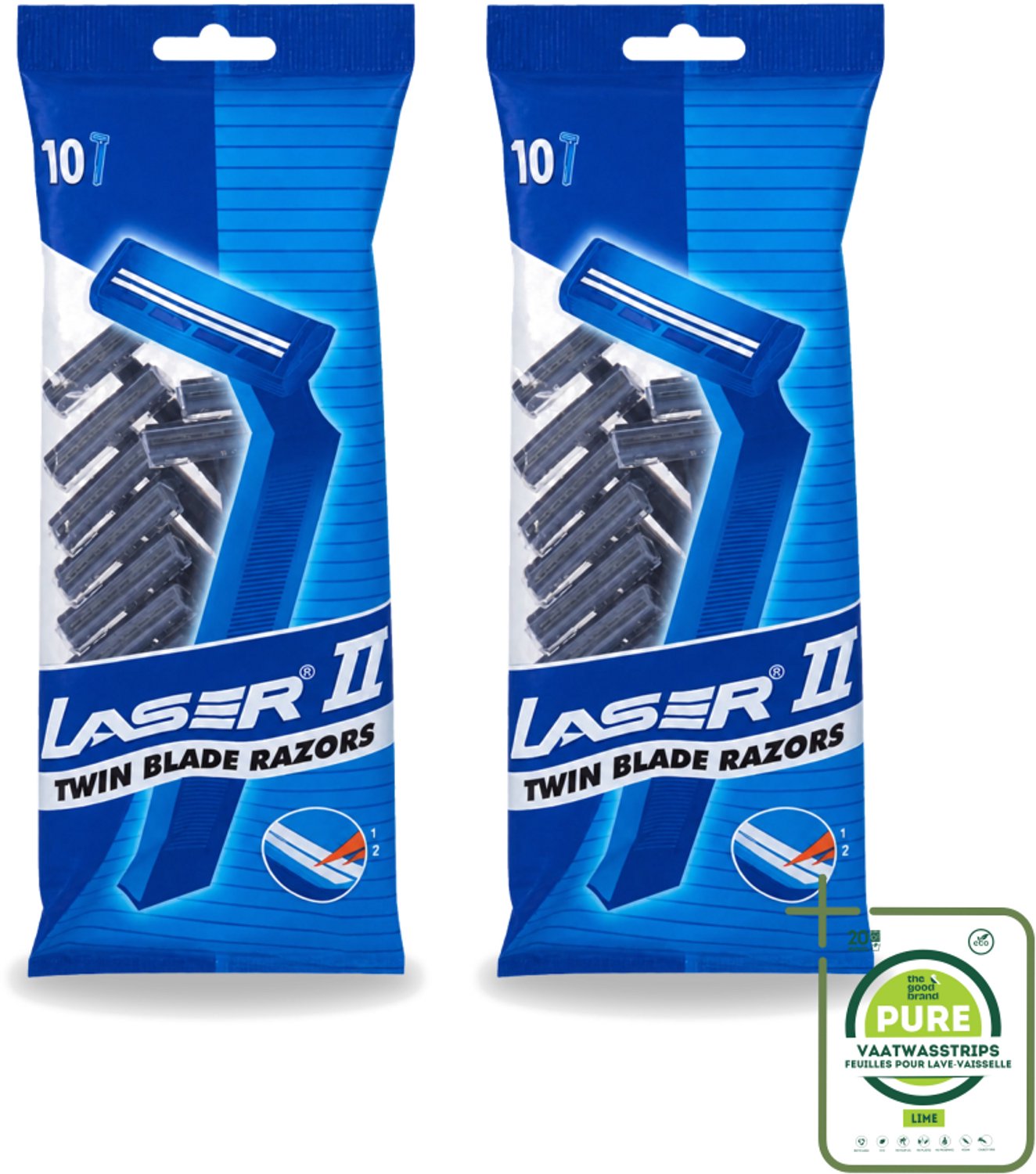 2 x Laser 2 - Ready Razor - Wegwerp - Voor Mannen - 10 Mesjes - Grootverpakking - Scheermesjes - Wegwerp Scheermesjes - Laser Scheermesjes - Scheerbeurt - Scheermes