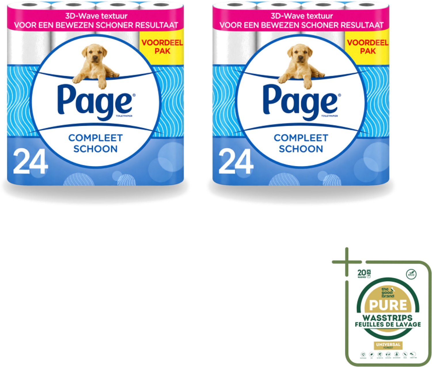 2 x Page - Compleet Schoon - Toiletpapier - 2-Laags - Comfortabel & Zacht - 24 Rollen - Wasstrips - Toiletpapier - 2-laags Toiletpapier - 3D Wave™ - Katoen - Hygiëne