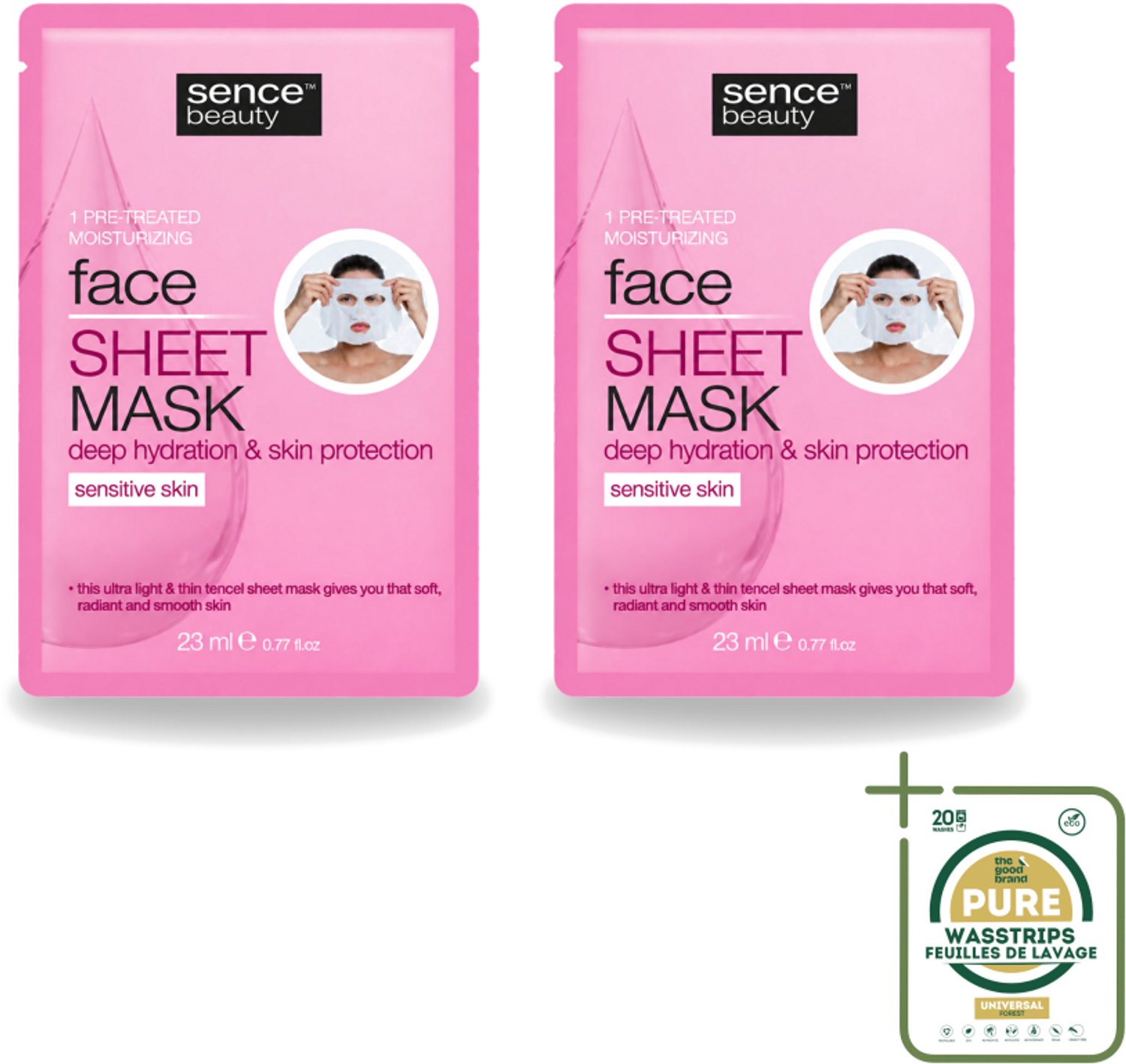 2 x Sence - Tencel - Gezichtsmasker - Hydraterend - 1 Gezichtsmasker - Wasstrips - Gezichtsmasker - Hydraterend Masker - Tencel Masker - Hyaluronzuur Masker - Menthol Masker