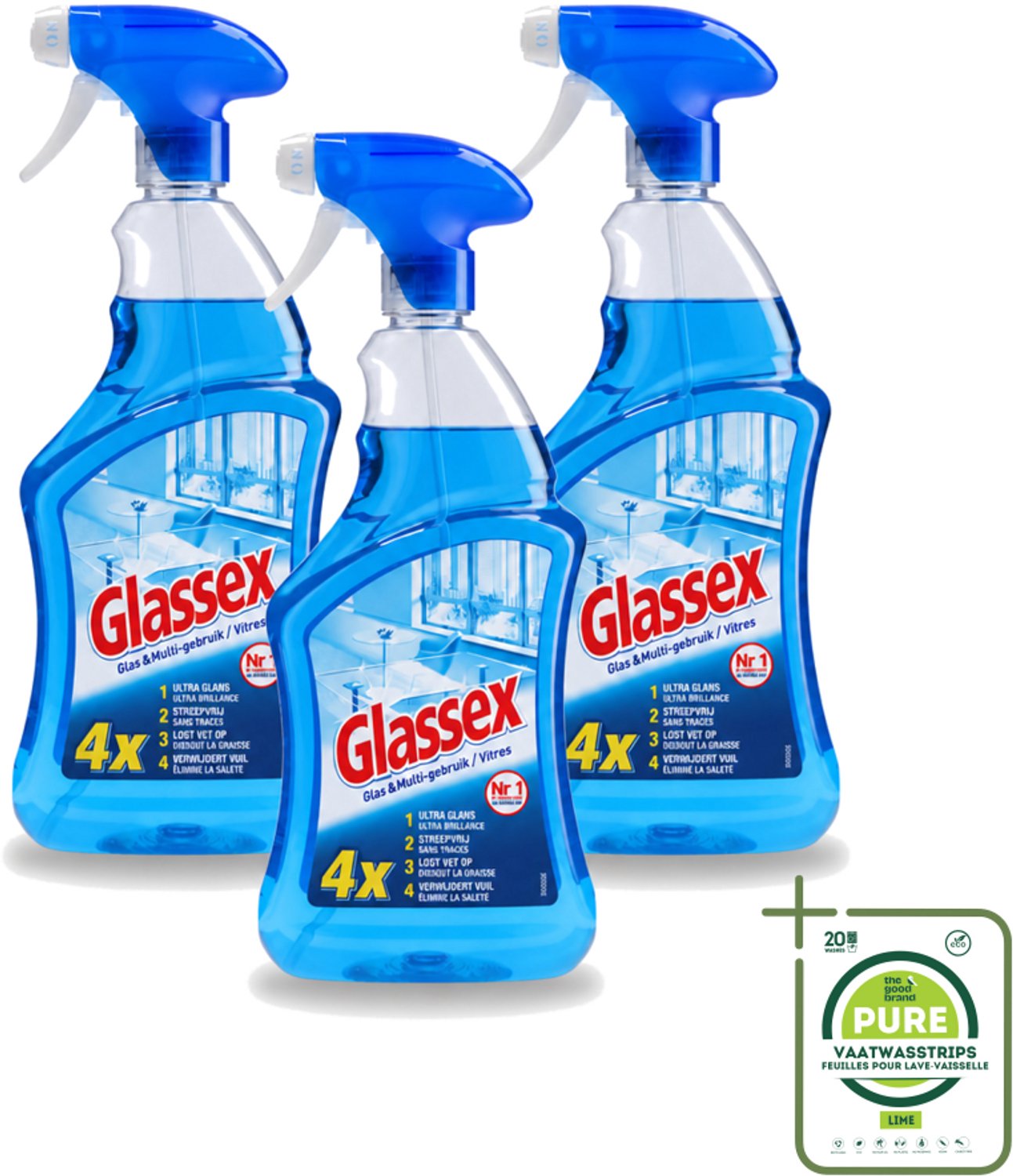 3 x Glassex - Glas & Multi Schoonmaak Spray - Voor Stralend Glas & Vlekken - 750 ml - Grootverpakking - Schoonmaken - Glas Reinigen - Spiegel Reinigen - Ramen Reinigen - Marmer Reinigen