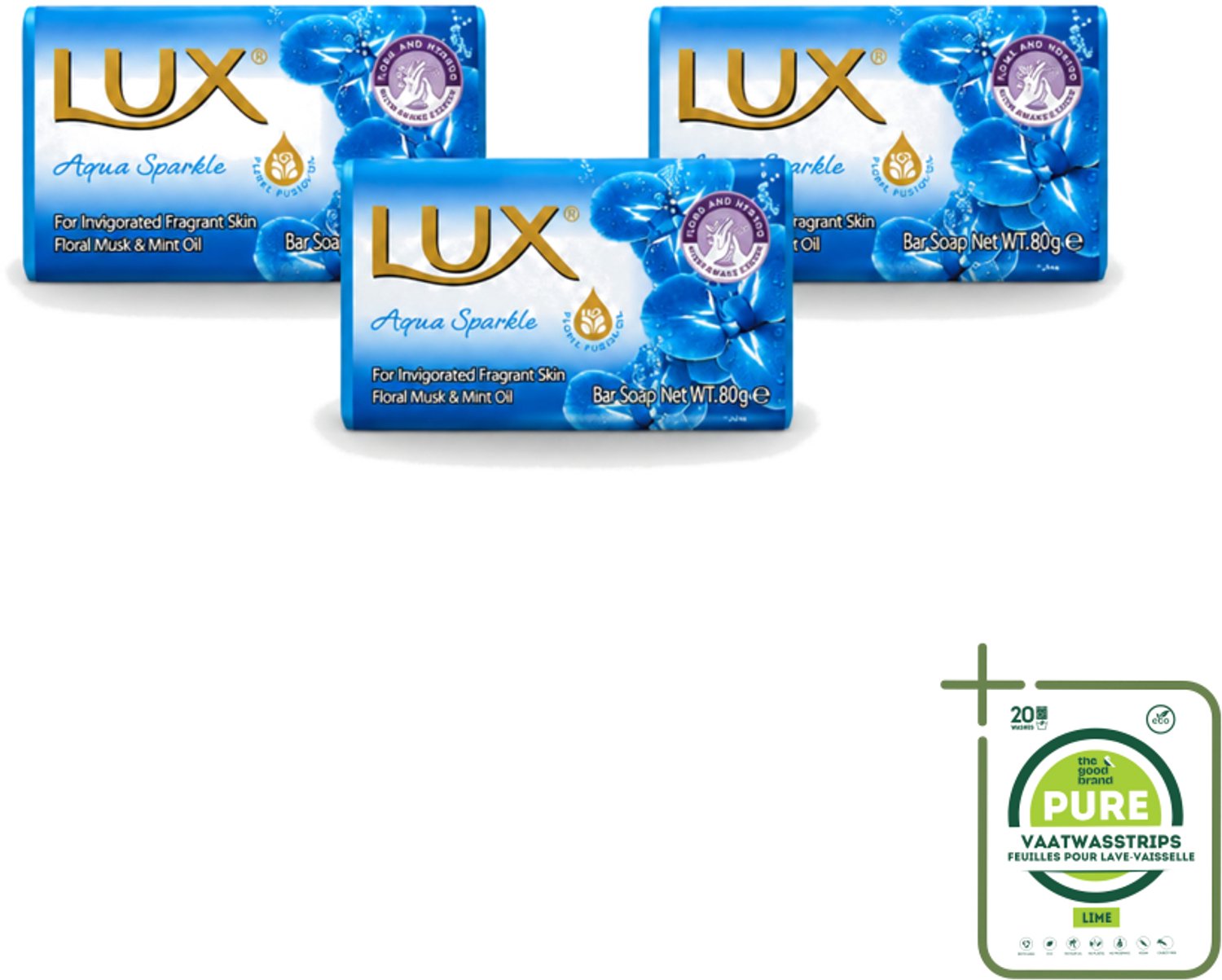 3 x Lux - Zeep - Aqua Sparkle - Hydraterend - Verkwikkende Geur - 80 g - Grootverpakking - Vaatwasstrips - Zeep - Reinigen - Hydrateren - Geur - Schuim