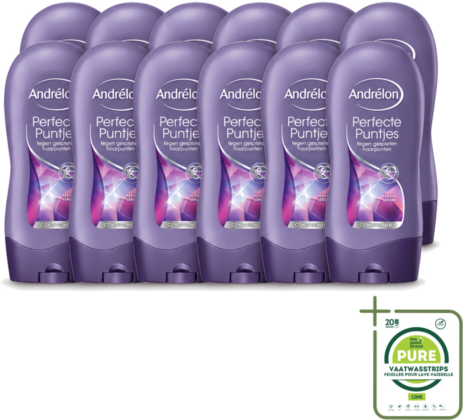 12 x Andrélon - Perfecte Puntjes - Conditioner - Tegen Gespleten Haarpunten - 300 ml - Grootverpakking - Vaatwasstrips - Haarpunten Beschermen - Haarpunten Herstellen - Haar Kracht - Haar Verzorgen - Haar Sterk Maken