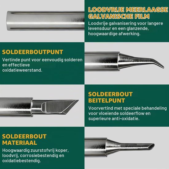 Set van 12 Loodvrije Koper 900M Loodpunten, Universele Multi-vormige Soldering Tips, Geschikt voor Diverse Soldering Stations en Loodijzers — afbeelding 3