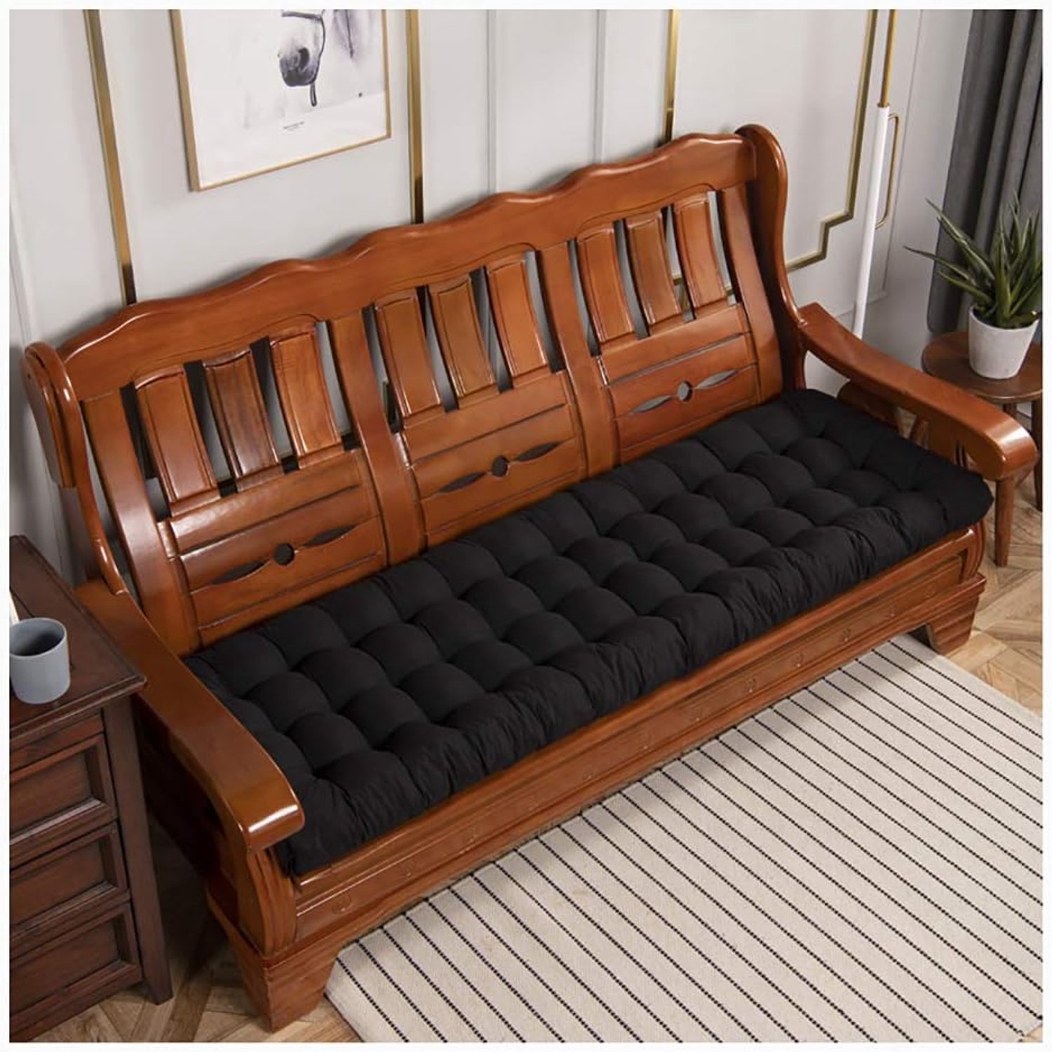 Tuinbank Kussen-eating Dining Pad Zacht 8 cm dik schuimkussen, moderne Bench Swing Kussen Mat, Outdoor Meubelstoel Pad voor Rotan/Patio/Terras Bank Kussen-Zwart 52x170cm
