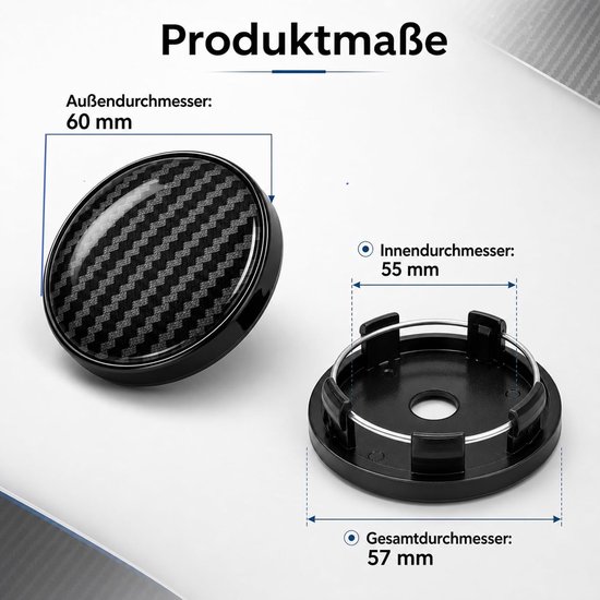 4 stuks 60 mm naafdoppen voor Fiat Ducato 2014-2025, wieldoppen met carbon-look, wielnaafdoppen, wielnaafafdekking, velgdoppen 60 mm van hoogwaardig ABS — afbeelding 2