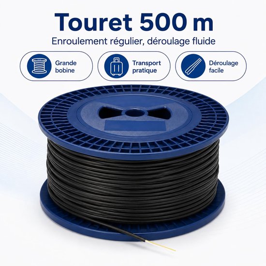 Spoel van vezeltouret 2FO 500 m monomode G657 A2, zwarte mantel, uv-bescherming, FTTH — afbeelding 2