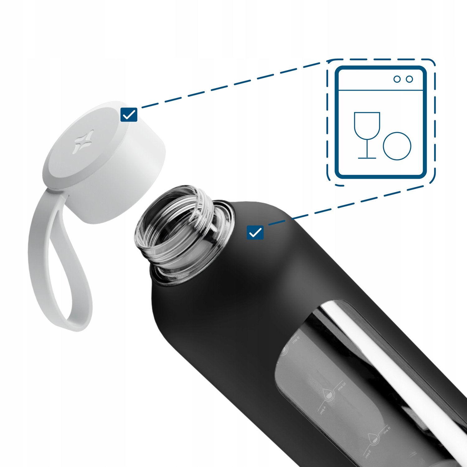 Wessper B1 Borosilicaat Waterfles 1L - Zwart, Lekvrij & Vaatwasmachinebestendig