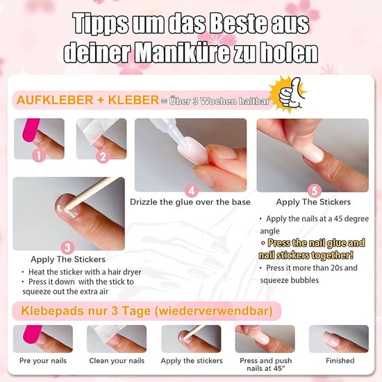 24 stuks korte kunstnagels om op te plakken, vierkant, Franse vorm, om op te plakken, kort, kunstnagels met nagellijm, volledige dekking, nageltips voor manicure, doe-het-zelf, wit, Frans — afbeelding 4