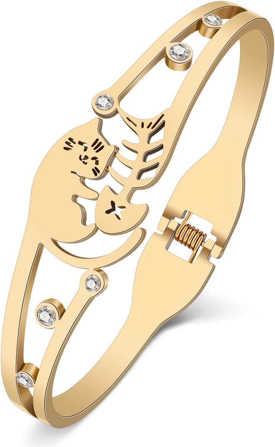 Rvs 18K Goud Verzilverd Leuke Visgraat Kat Armbanden Kitten Huisdieren Dieren Hol Manchet Bangle Fun Sieraden Voor Vrouwen Moeder Vriendschap Charms Geschenken