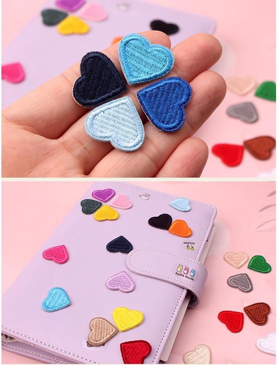 50 stuks kleurrijke hartvormige patches om op te strijken, 2,3 x 2,4 cm, hartvorm, geborduurde patches, strijkplaatjes, kleine hartjes, applicatie, doe-het-zelf-accessoires voor naaien, — afbeelding 3