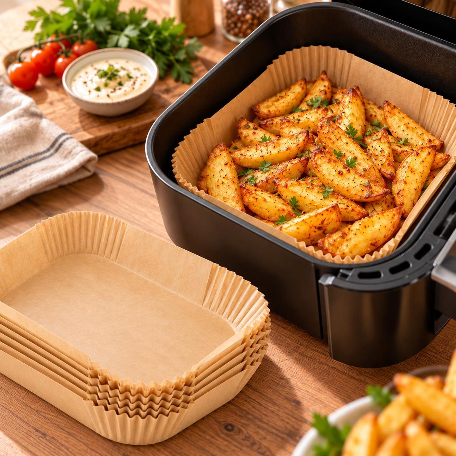 Hauskraft - Airfryer Bakpapier Bakjes - Rechthoek 26x18,5x4 cm - 50 Stuks