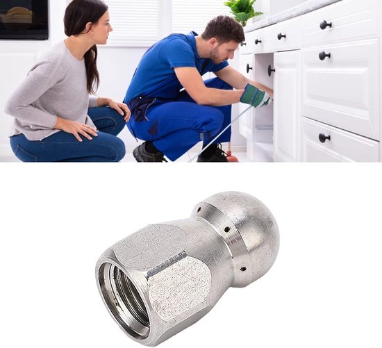 5000PSI Hogedrukreiniger Nozzle Pijpreinigingsmondstuk Roestvrijstalen Jetter Nozzle voor Riool Gootsteen Wc (Kogelkop Voor 1 Achter 6 Gaten G1/4in) — afbeelding 2
