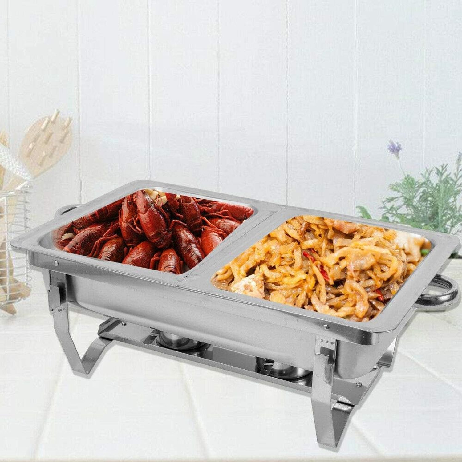 Hotpot met dubbele roosters, inklapbare standaard en 2-voudige tablets, draagbare roestvrijstalen hotpot geschikt voor familie en vrienden, multifunctionele opvouwbare dubbele eettafel, zilver