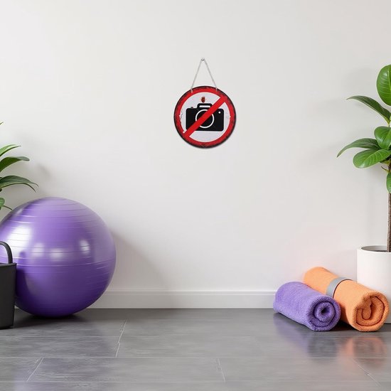 Vintage Houten Ronde No Photography Waarschuwingsbord Stevig Snel Te Monteren voor Privéclubs Restaurants Garage Decoratie Authentiek Retro Stijl Muurplaat — afbeelding 2