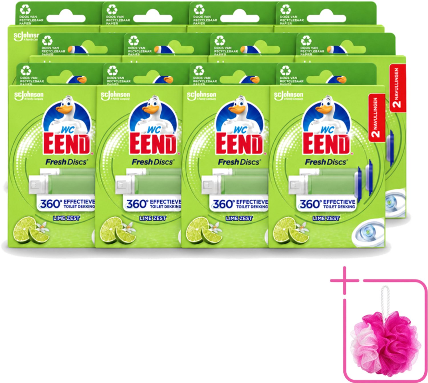 12 x WC Eend – Fresh Discs – Duo Navulling – Lime Zest – 72 ml - Bulkverpakking - Toilet reinigen - Douchemop - Toilet hygiëne