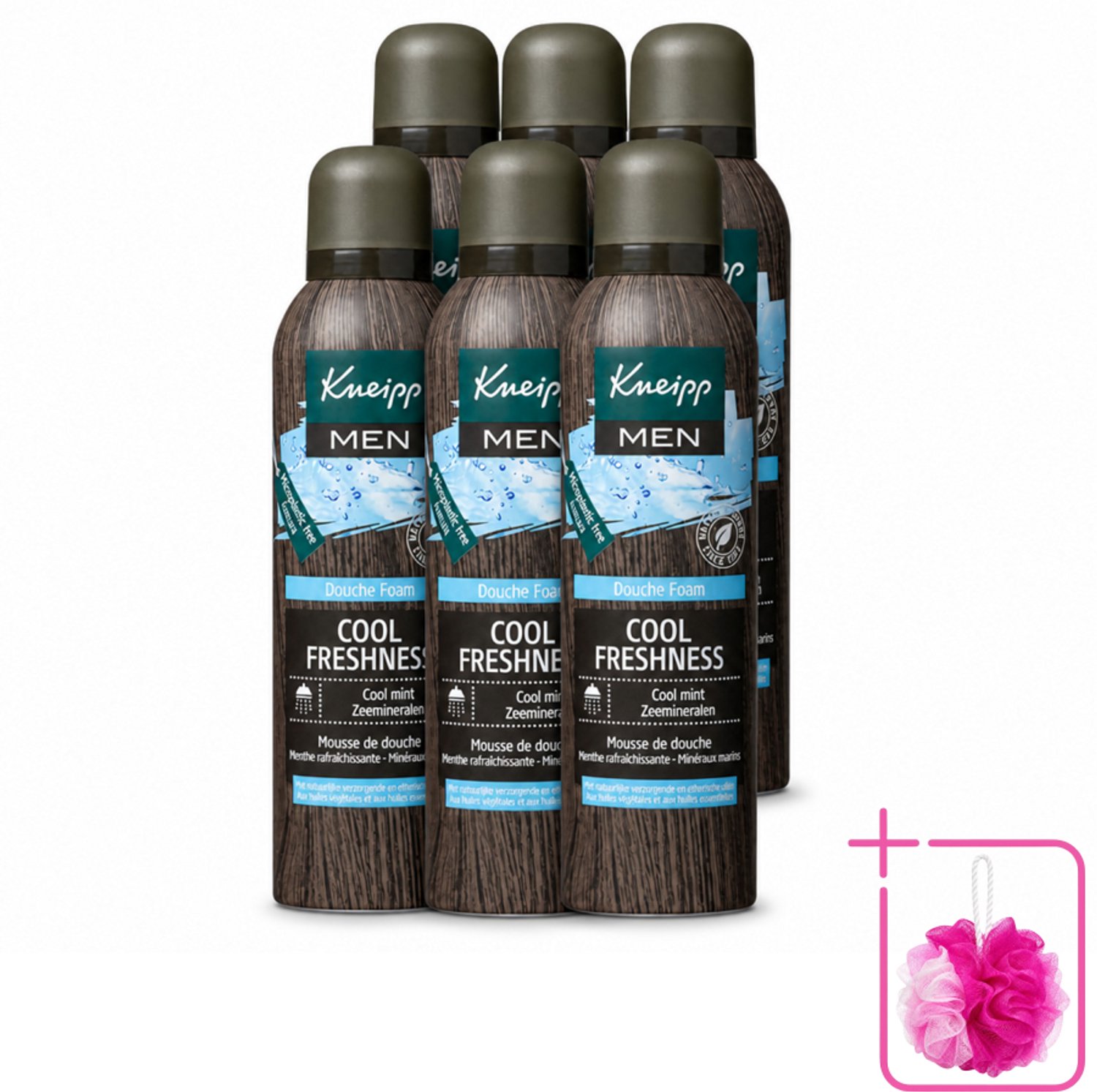 6 x Kneipp - Douche schuim - Men Cool Freshness - Frisse geur - 200 ml - Bulkverpakking - Douche foam - Douchemop - Munt geur