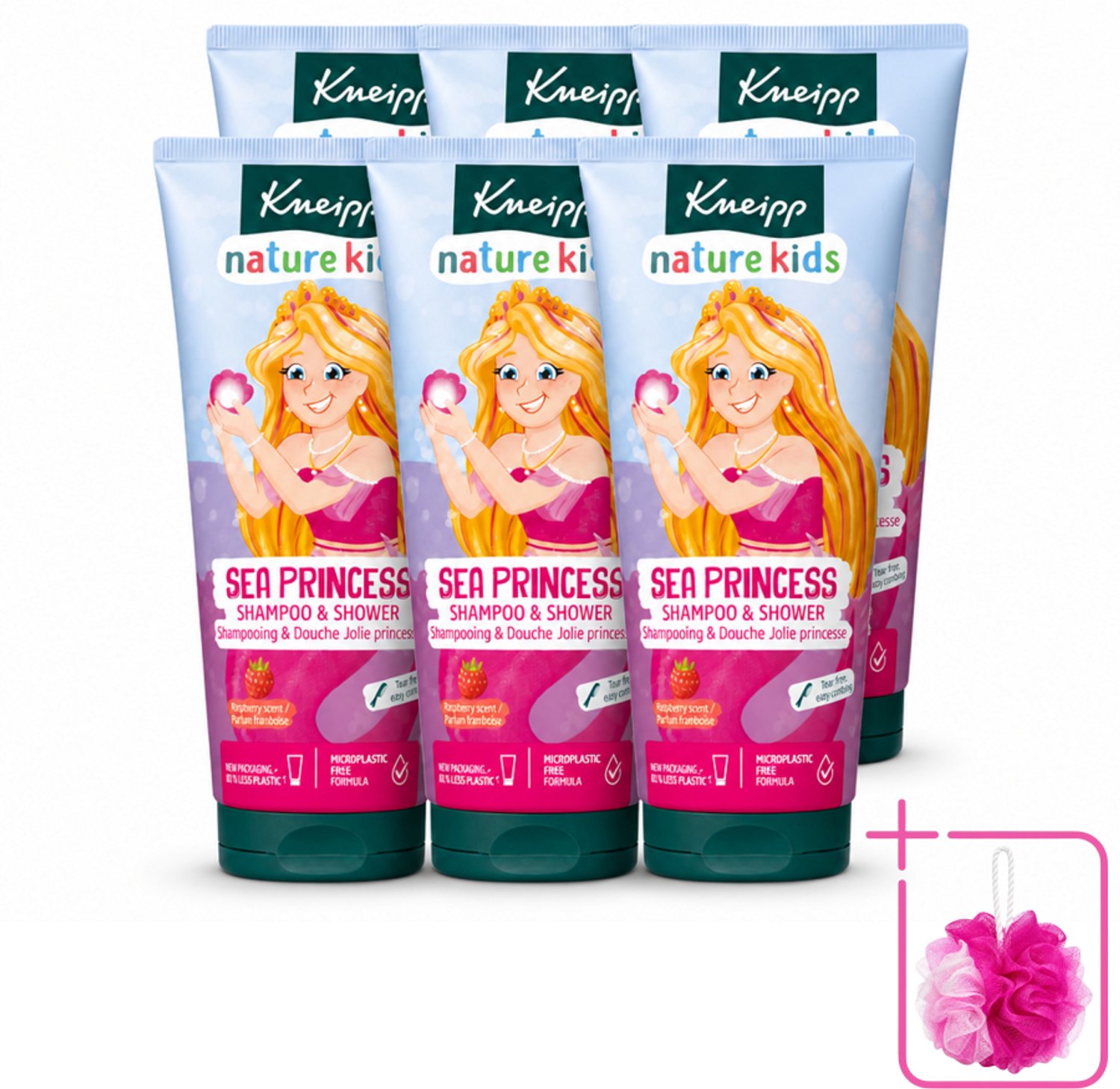 6 x Kneipp - Shampoo & Douche - Prinsessen - 200 ml - Bulkverpakking - Kinderdouchegel - Douchemop - Kinderbad