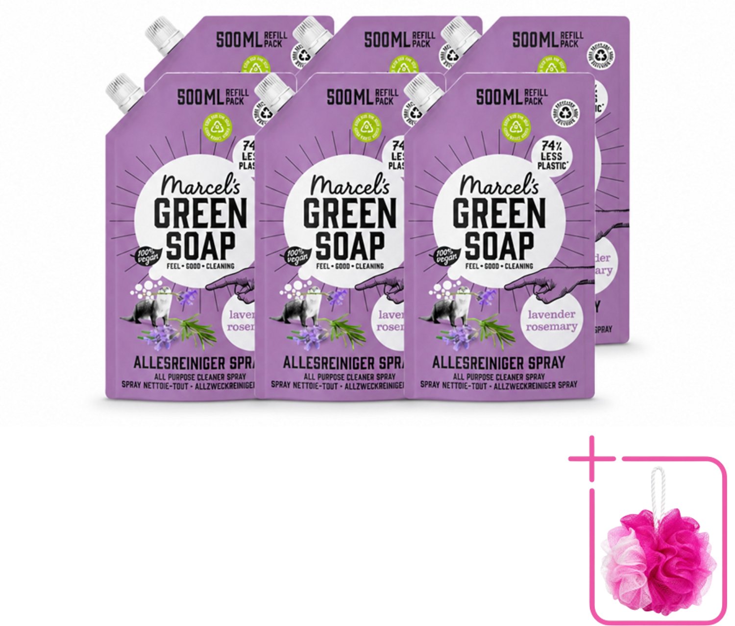 6 x Marcel's Green Soap - Allesreiniger Spray - Navulling - Lavendel & Rozemarijn - Frisse reiniging - 500 ml - Bulkverpakking - Allesreiniger - Douchemop - Natuurlijke reiniger