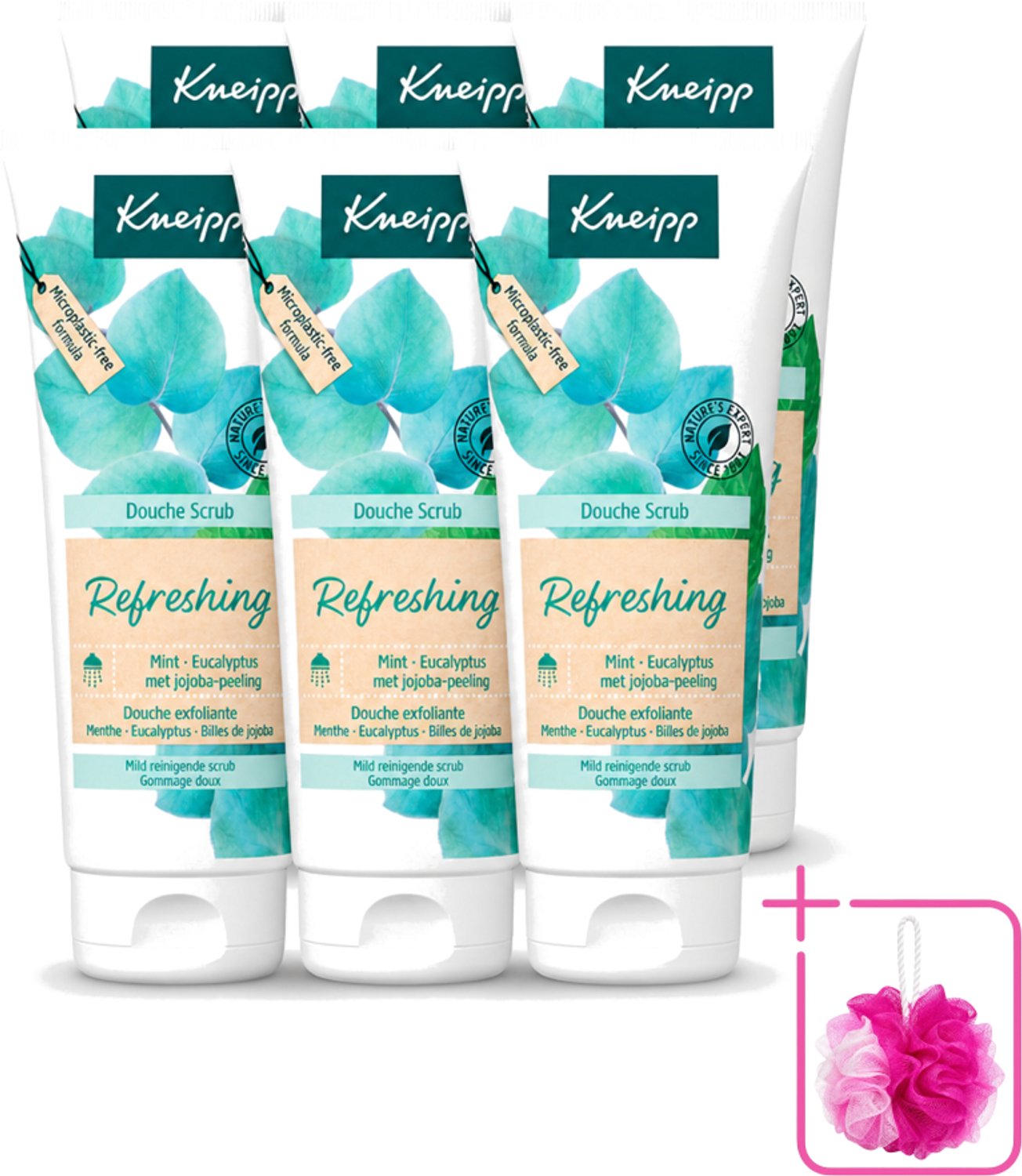 6 x Kneipp - Douche scrub - Refreshing - Mint & Eucalyptus - 200 ml - Bulkverpakking - Douche scrub - Douchemop - Verfrissende douche