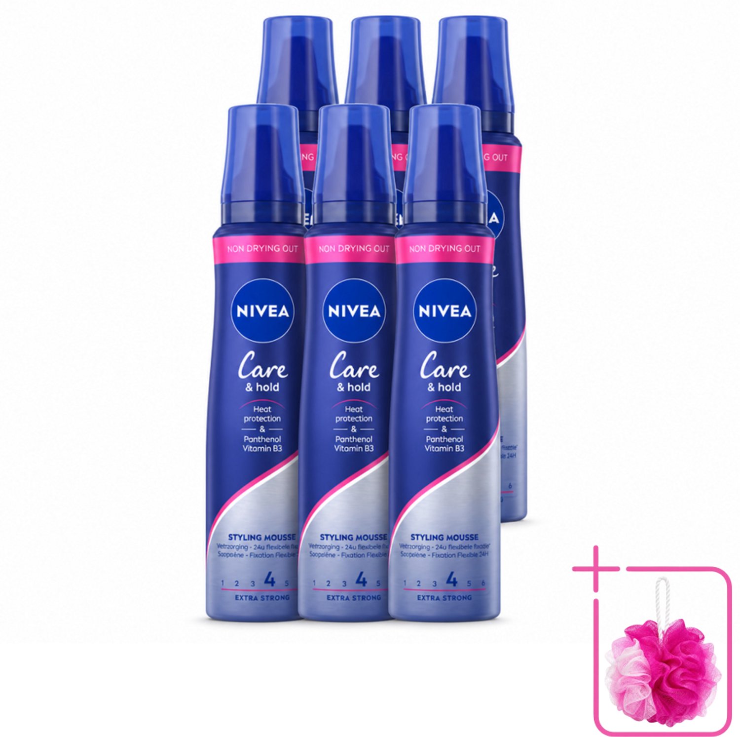 6 x NIVEA - Stylingschuim - Verzorging & Stevigheid - Hittebescherming - 150 ml - Bulkverpakking - Haarverzorging - Douchemop - Stylingmousse