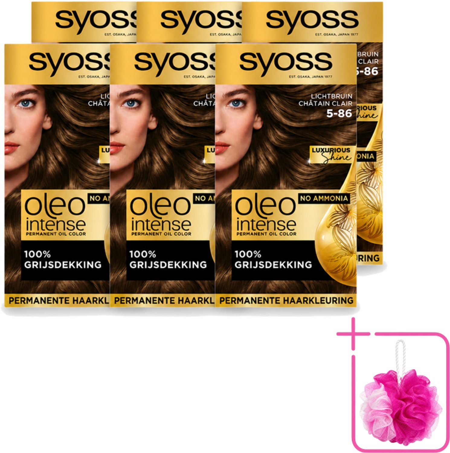 6 x SYOSS - Oleo Intense 5-86 - Haarverf - Permanente Haarkleuring - Lichtbruin - Langdurige Kleur - Bulkverpakking - Haarkleuring - Douchemop - Olie-geactiveerde kleur