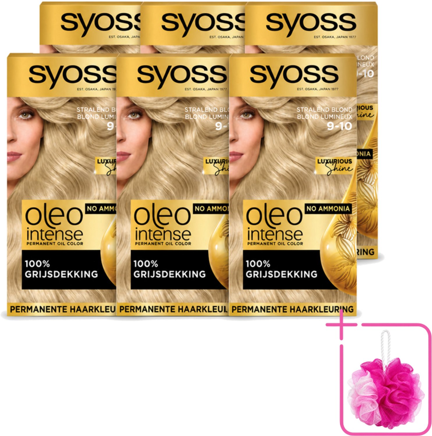 6 x SYOSS - Oleo Intense 9-10 Stralend Blond - Haarverf - Zonder Ammoniak - Grijsdekking - Langdurige Kleur - Bulkverpakking - Haarkleur - Douchemop - Haarverzorging